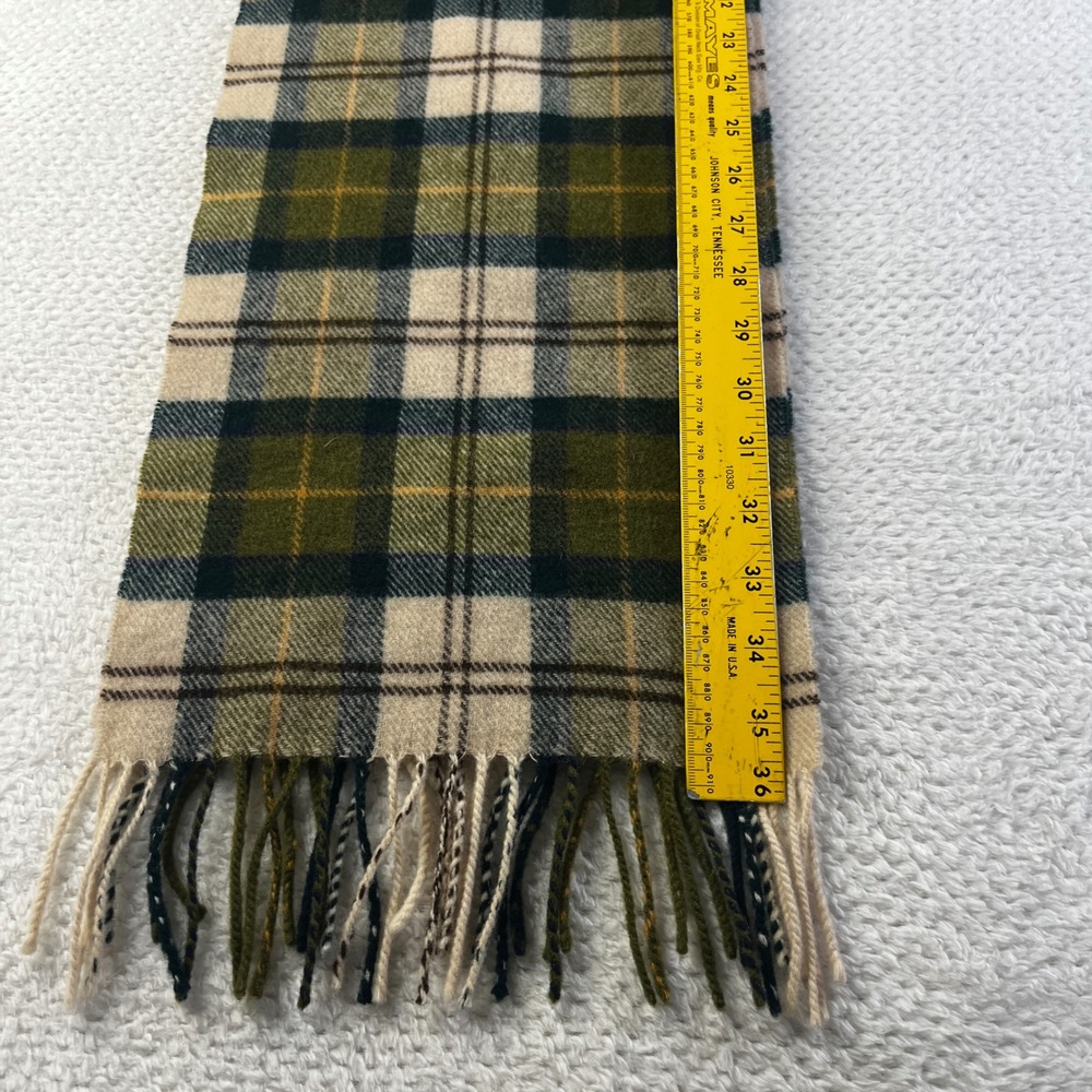 Barbour Lambswool Tartan Plaid Scarf Made in Scotland Green Cream - Picture 2 of 5